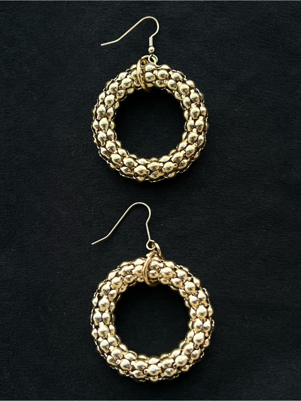 Gold Beaded Hoop Drop Earrings - Elegant Women's Jewelry